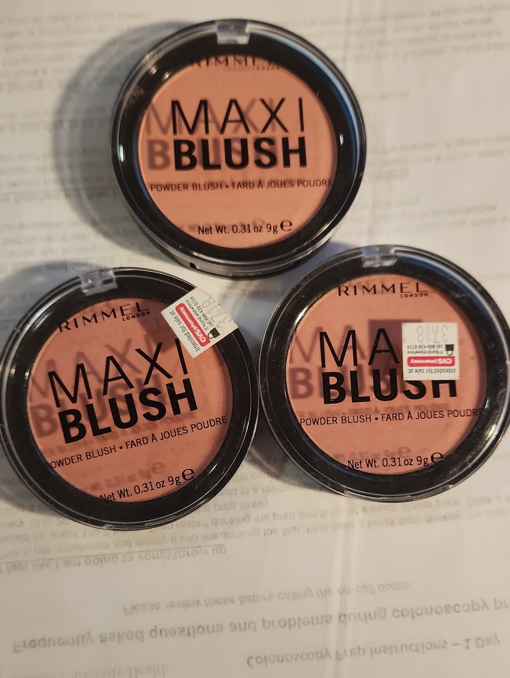 Lot Of 3 Rimmel London Maxi Blush-001 Third BASE